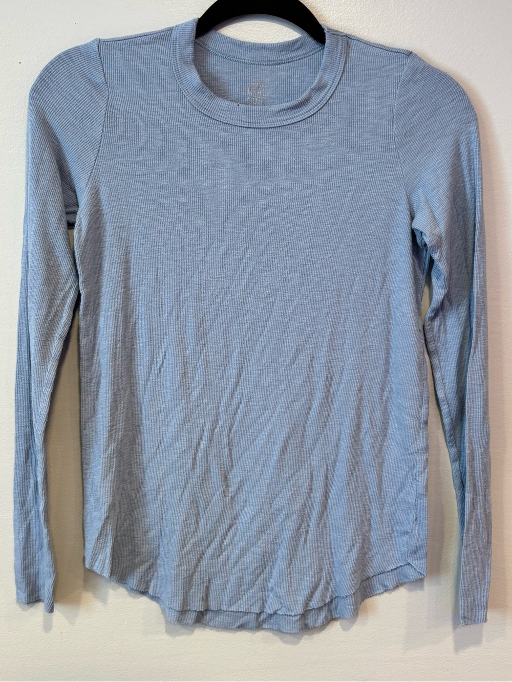 Aerie Real Soft Ribbed Long Sleeve Scoop Hem Top Light Blue Women's XS
